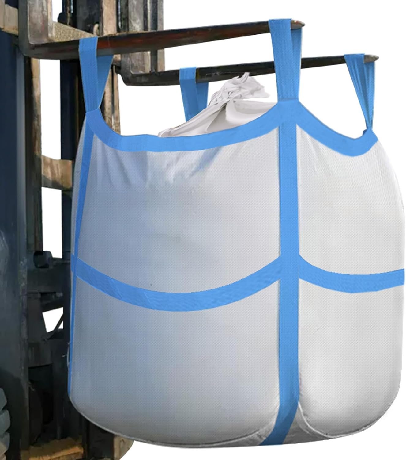 10Pcs FIBC Bulk Bag,One Ton Bag, 35.4"L x 35.4"W x 43.3"H,3300lbs SWL Safty Factor 3:1,Woven Polypropylene Bags,Four Hanging,Duffle Top Flat X-Bottom