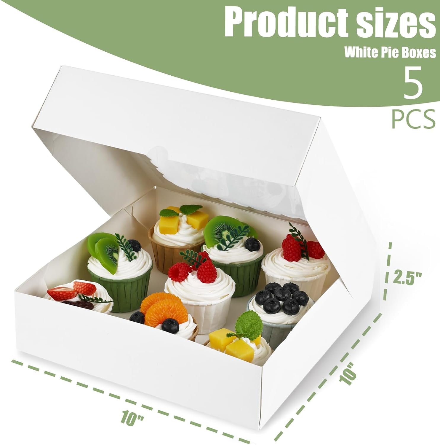 Wholesale 5PCS 10x10x2.5 Inch Pie Boxes White Bakery Cookie Containers with Window for Strawberries Cakes Muffins Pastries Party Favors Factory