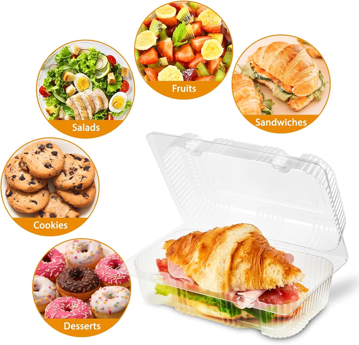 Wholesale 40 Pack Clear Hinged Plastic Containers Sturdy Clamshell Design with Lids Disposable Takeout Boxes for Desserts Cake Slices Sandwiches Salads Cookies 7.2 x 4.7 x 3 Inches Factory
