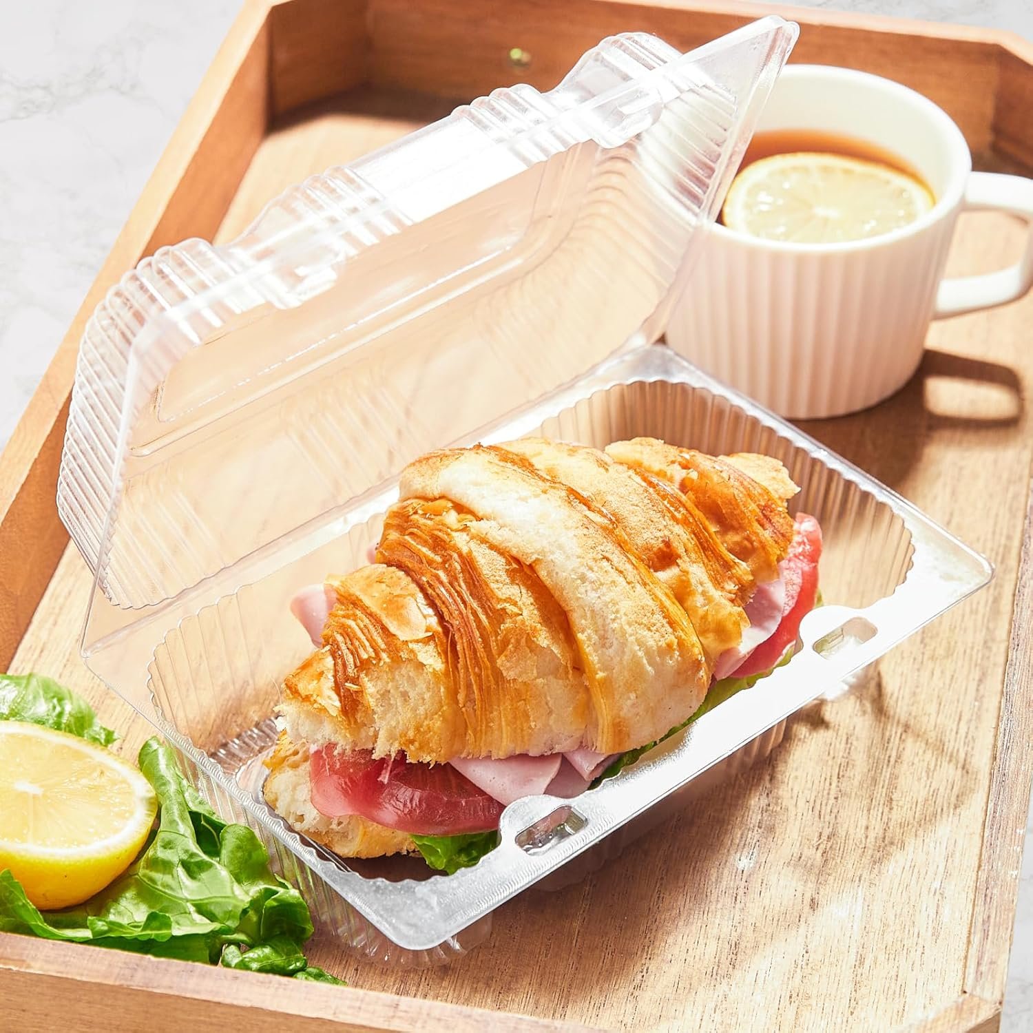 Wholesale 40 Pack Clear Hinged Plastic Containers Sturdy Clamshell Design with Lids Disposable Takeout Boxes for Desserts Cake Slices Sandwiches Salads Cookies 7.2 x 4.7 x 3 Inches Factory