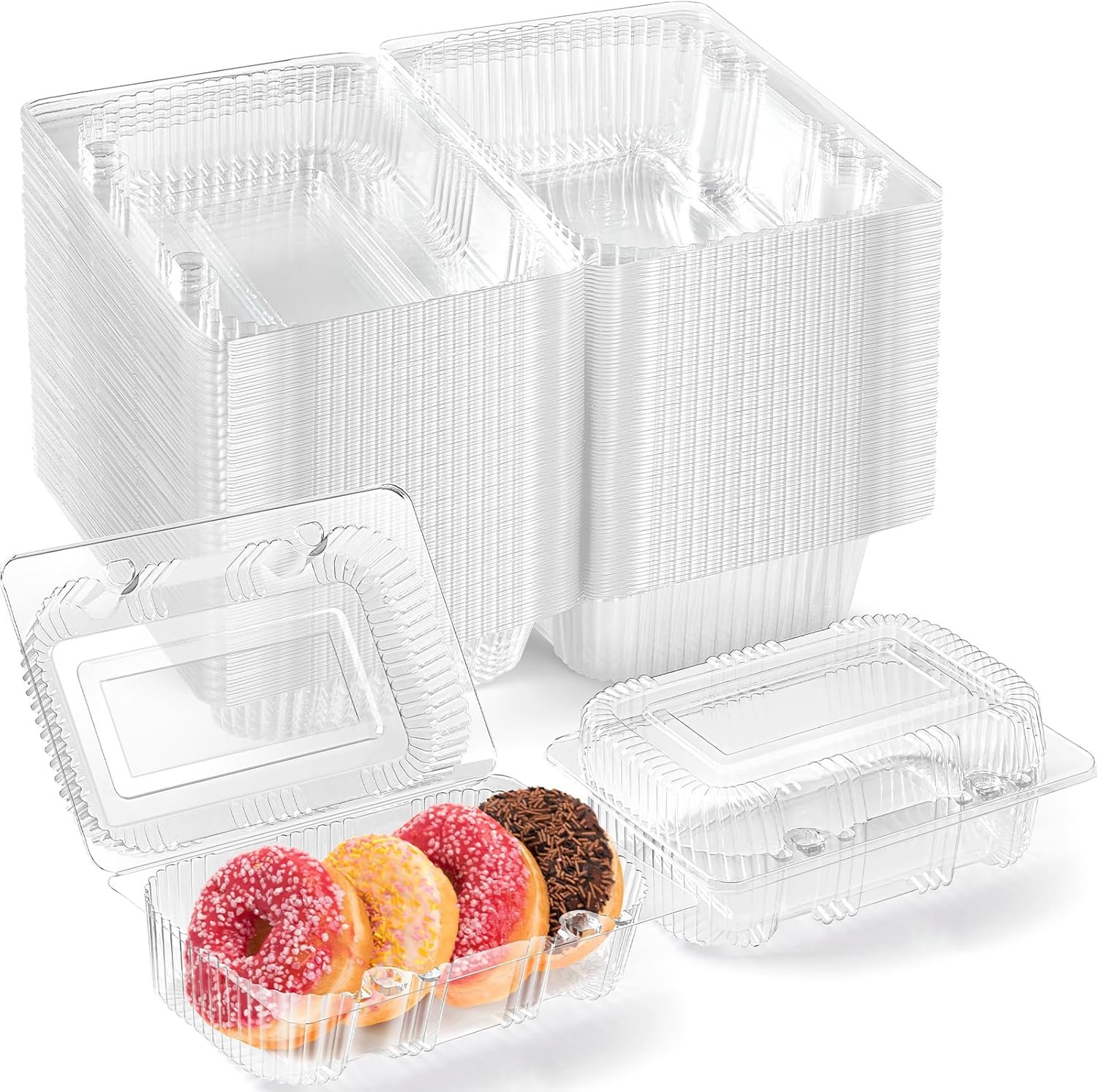 Zezzxu 40 Pack Clear Hinged Plastic Containers, Sturdy To Go Clamshell Food Containers with Lids, Disposable Take Out Boxes for Desserts Cake Slices Sandwich Salad Cookies (7.2 × 4.7 ×3 Inches)