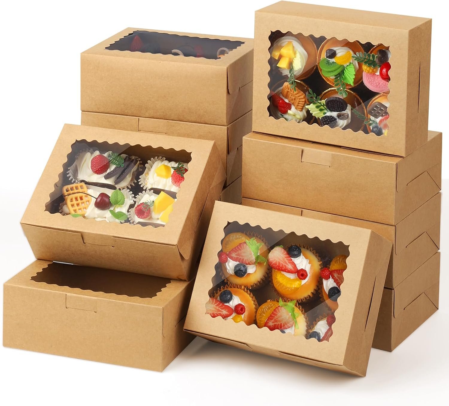 Cupcake Boxes,8X6X3 Inch 24Pack， Cookie Boxes with Window,Bakery Box,Kraft Paper Brown Gift Box for Pastries,Cookies,Cake,Donuts,Macaroon Gift Box,candy special food box,