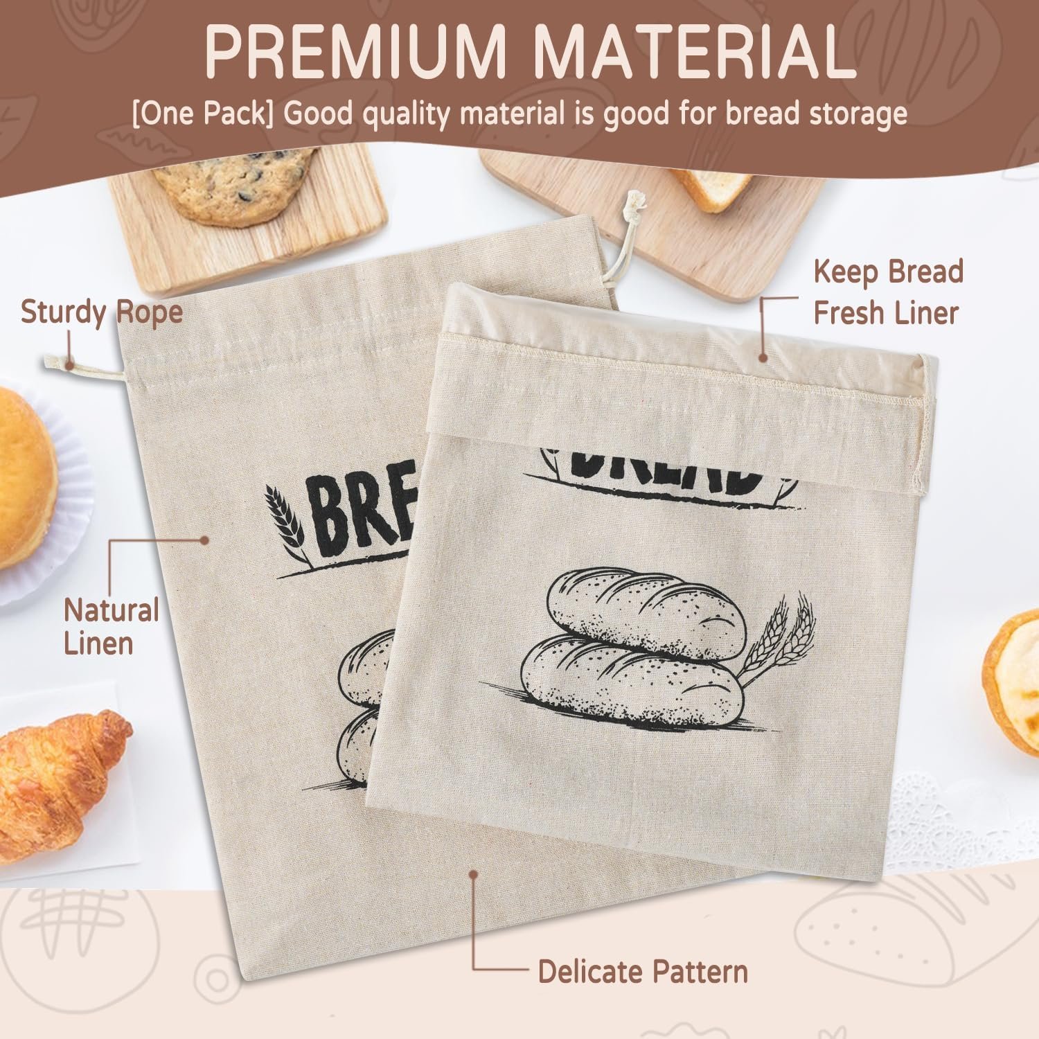 OEM Reusable Linen Bread Bags with Plastic Liner Drawstring Storage for Homemade Sourdough Loaf Toast Sandwich Keeps Fresh Longer Factory