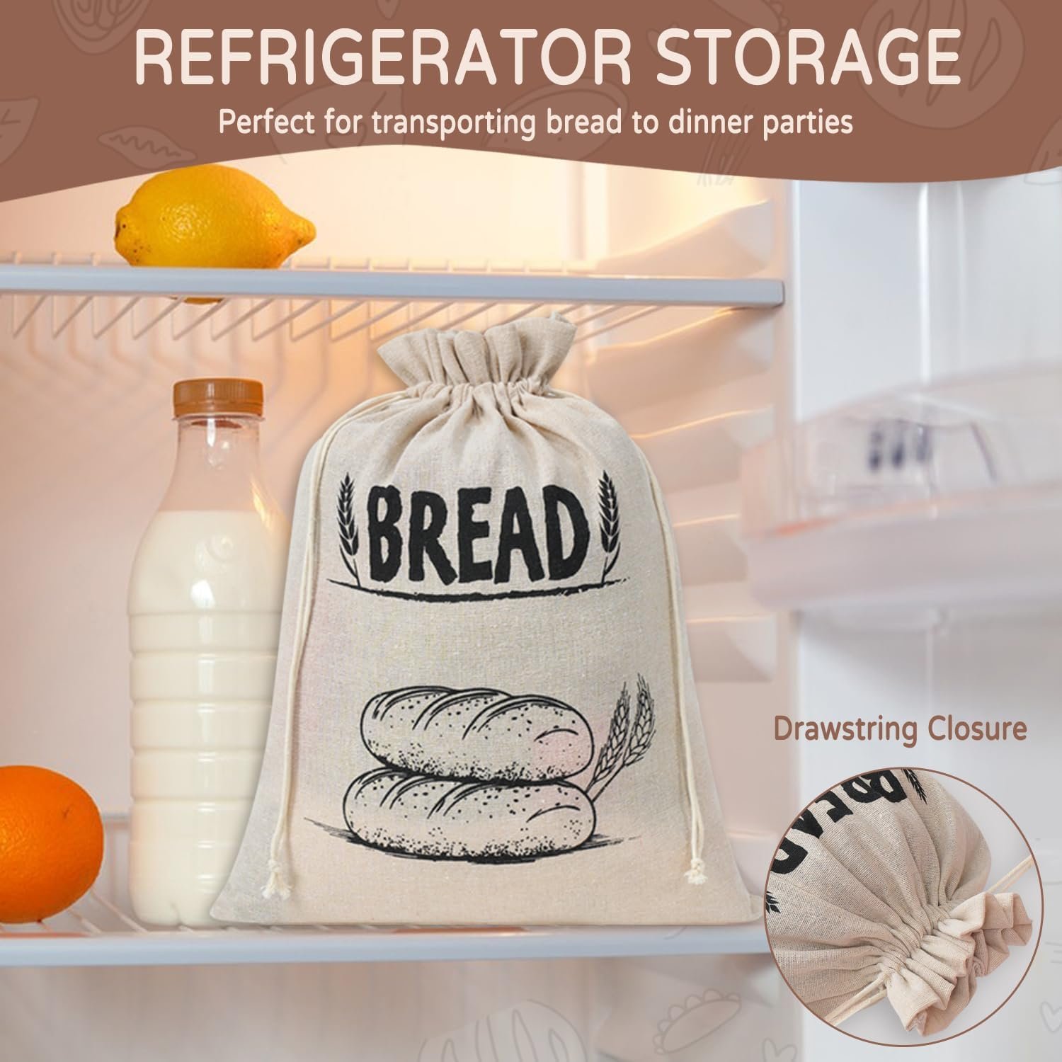 OEM Reusable Linen Bread Bags with Plastic Liner Drawstring Storage for Homemade Sourdough Loaf Toast Sandwich Keeps Fresh Longer Factory