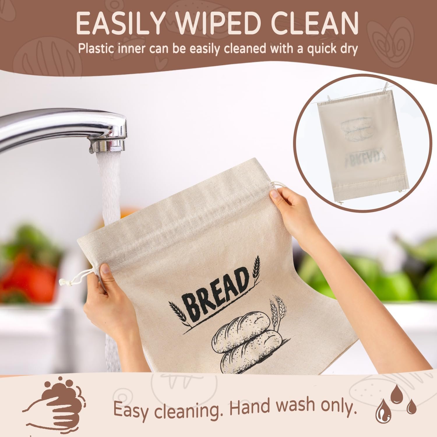 OEM Reusable Linen Bread Bags with Plastic Liner Drawstring Storage for Homemade Sourdough Loaf Toast Sandwich Keeps Fresh Longer Factory