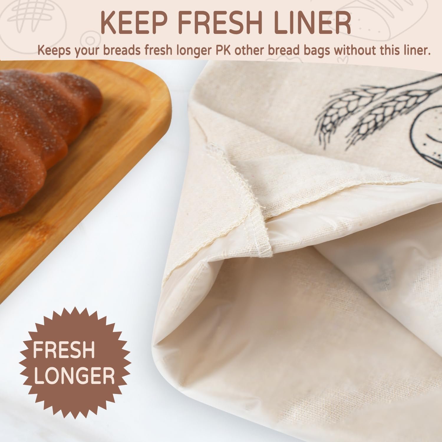OEM Reusable Linen Bread Bags with Plastic Liner Drawstring Storage for Homemade Sourdough Loaf Toast Sandwich Keeps Fresh Longer Factory