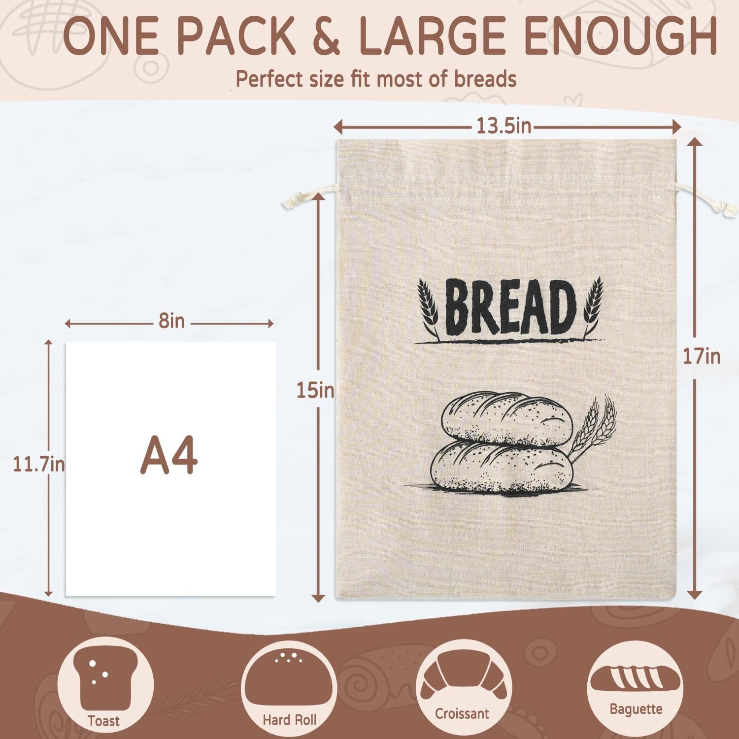 OEM Reusable Linen Bread Bags with Plastic Liner Drawstring Storage for Homemade Sourdough Loaf Toast Sandwich Keeps Fresh Longer Factory