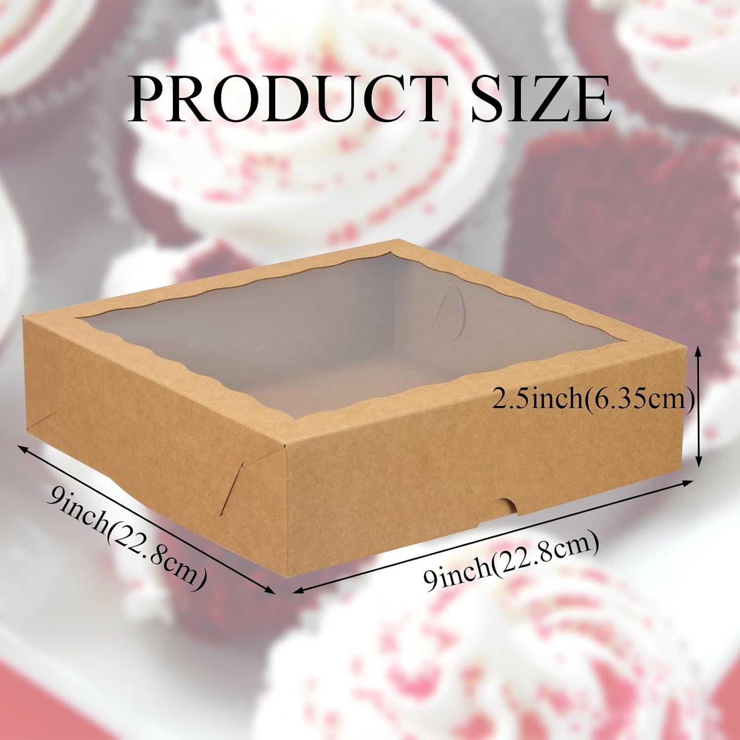 Wholesale Brown Bakery Boxes with Window 12 Pack 9x9x2.5 Inch Size for Christmas Pies Cookies Chocolate Strawberries Breakable Hearts Charcuterie Factory