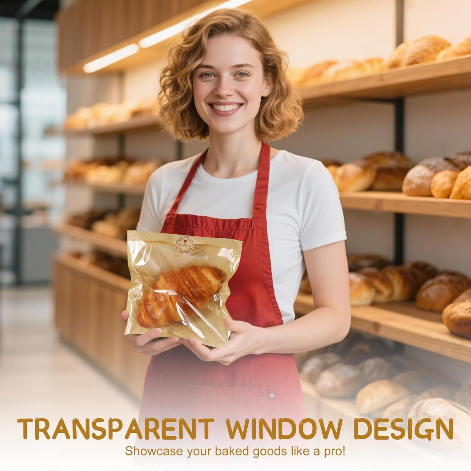 Wholesale Paper Sandwich Bags 100 Pack 7.1 x 7.5 Inch Kraft Brown with Window Heat Seal Stickers for Cookies Snacks Treats Bakery Packaging Factory