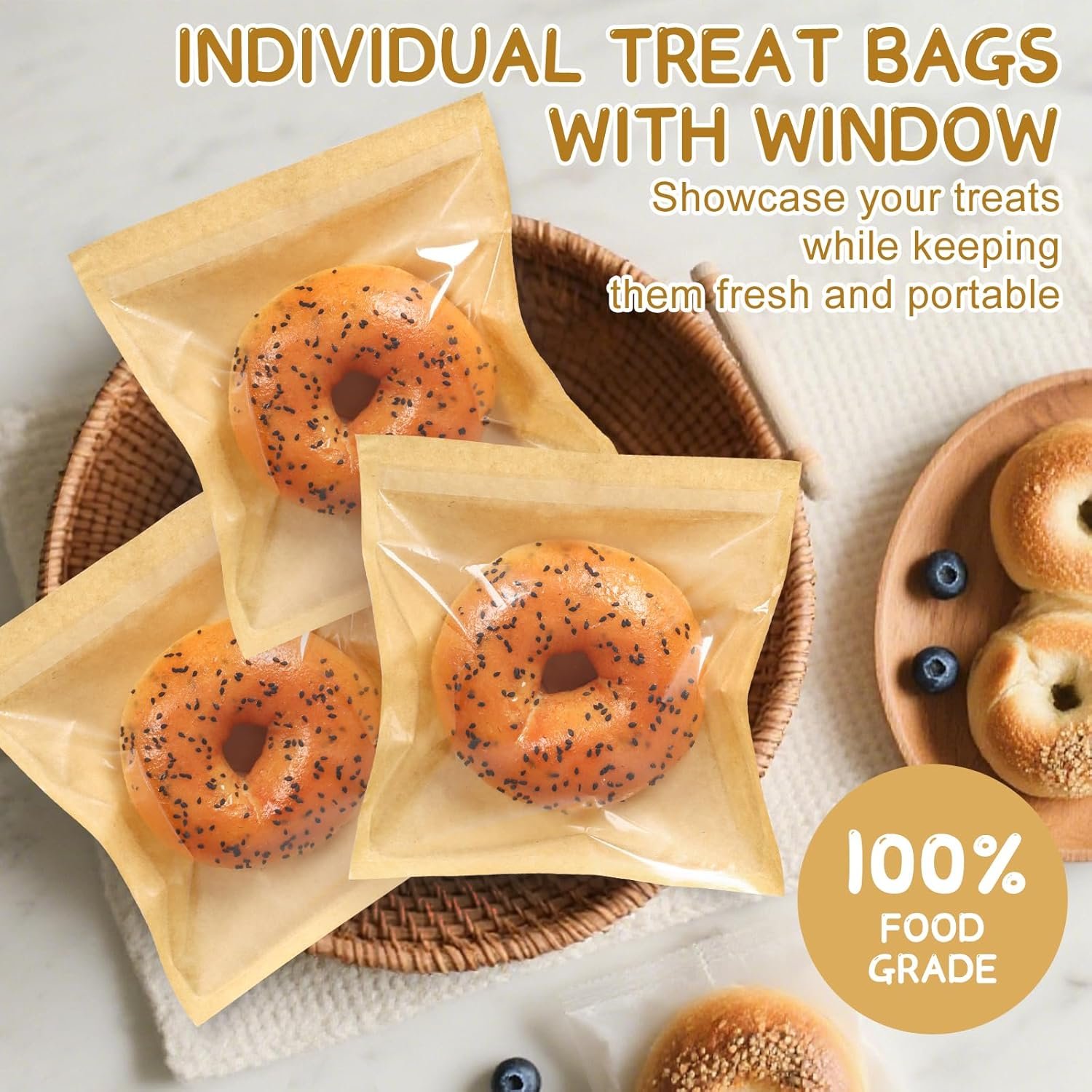 Wholesale Paper Sandwich Bags 100 Pack 7.1 x 7.5 Inch Kraft Brown with Window Heat Seal Stickers for Cookies Snacks Treats Bakery Packaging Factory