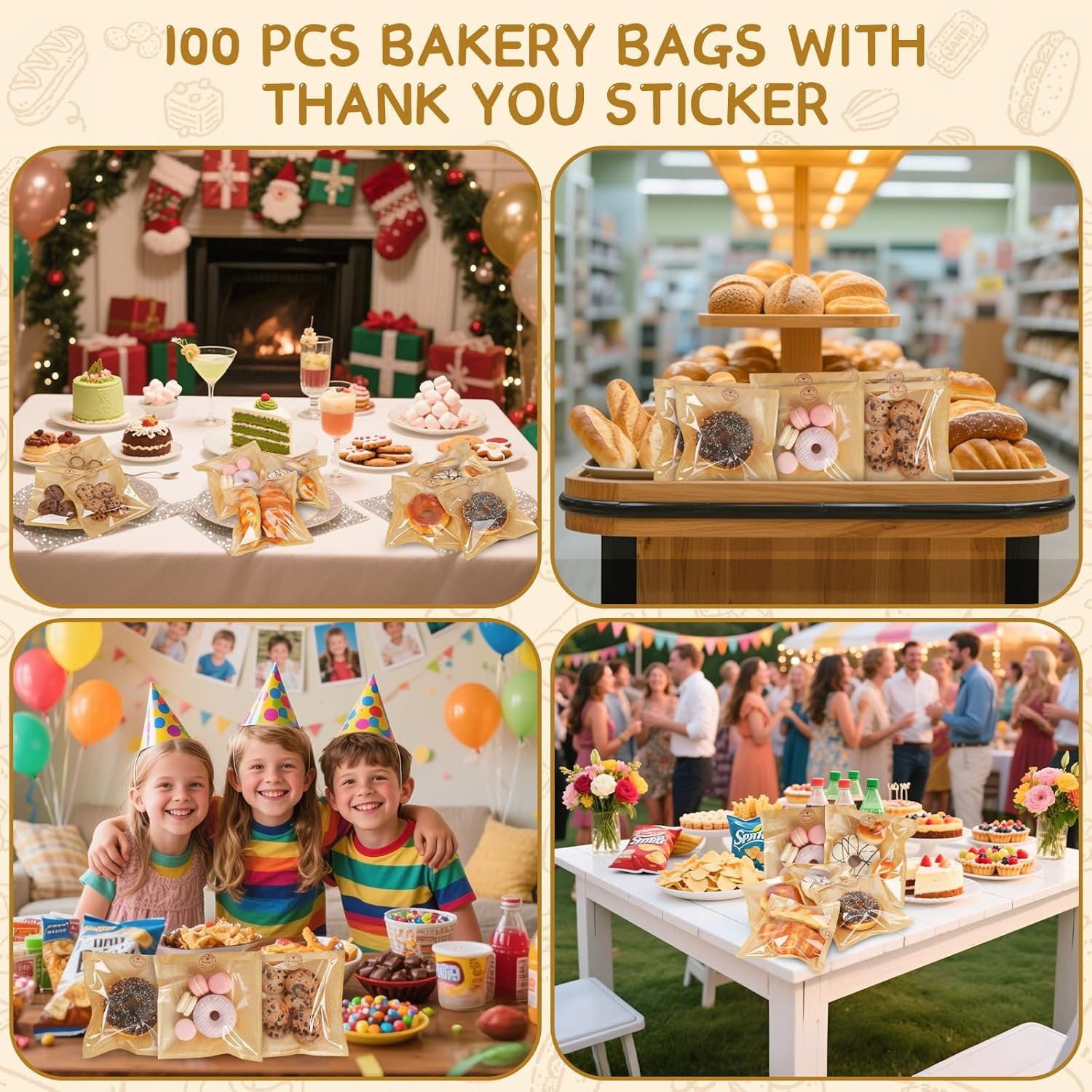 Wholesale Paper Sandwich Bags 100 Pack 7.1 x 7.5 Inch Kraft Brown with Window Heat Seal Stickers for Cookies Snacks Treats Bakery Packaging Factory