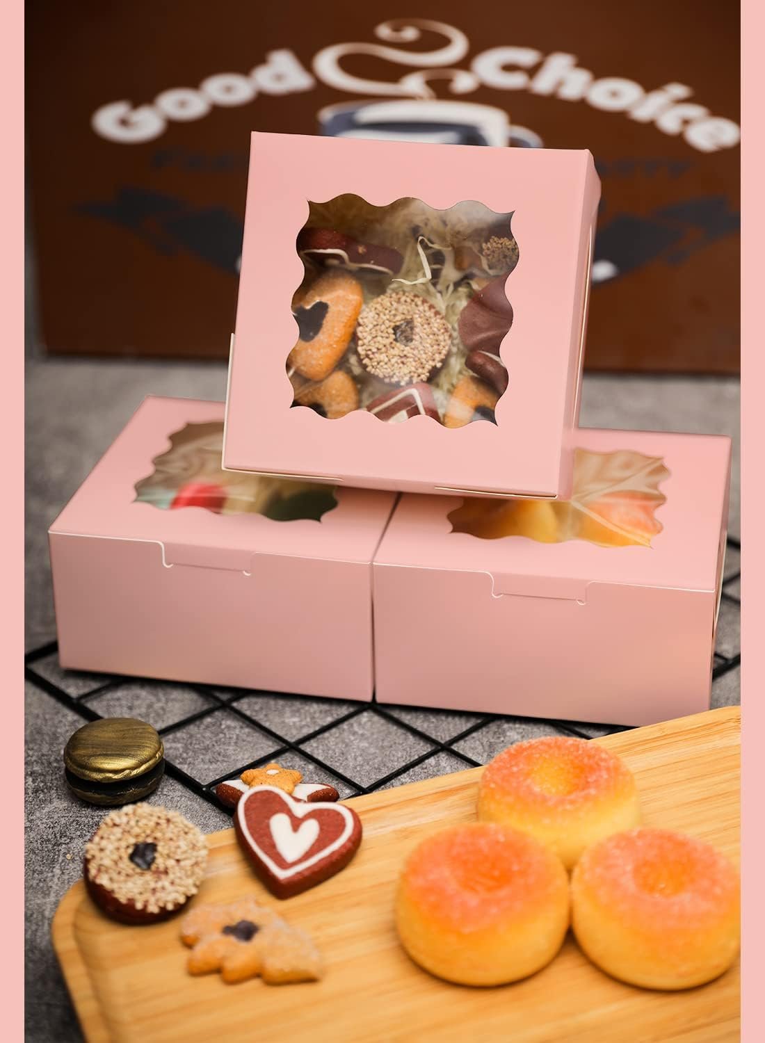 Wholesale Pink Bakery Boxes with Window 6x6x3 Inches Thick Sturdy for Macarons Pastries Cookies Bakeries 60 Packs Factory