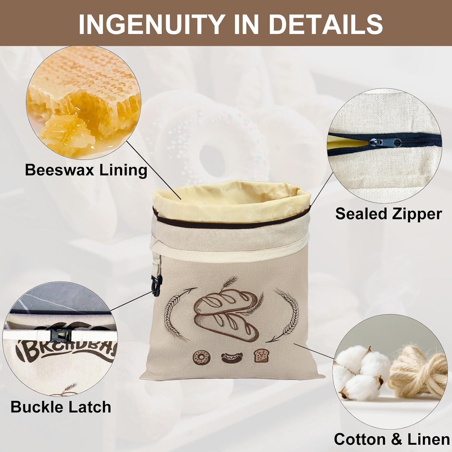 OEM Large Beeswax Sourdough Bread Bags Reusable Washable Storage Keeps Freshness Longer 2 Pack Beige Factory