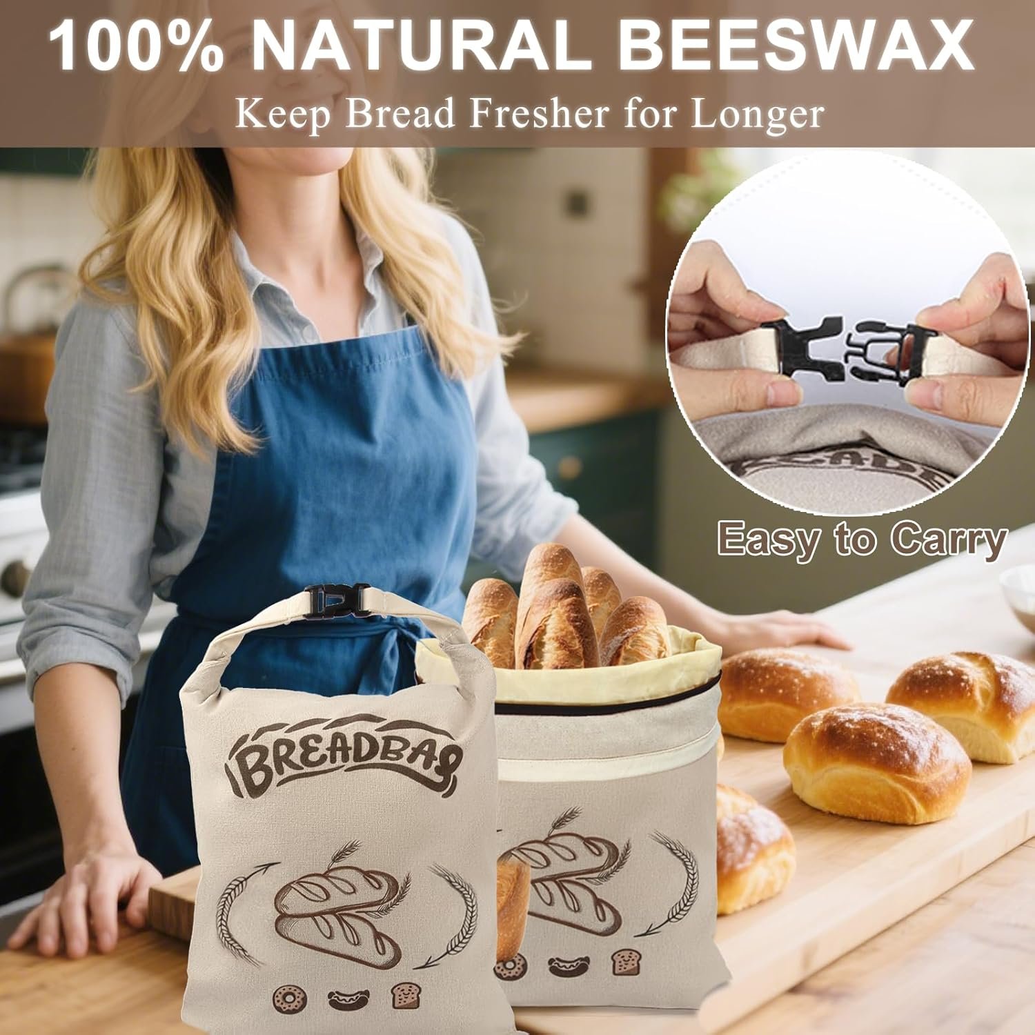 OEM Large Beeswax Sourdough Bread Bags Reusable Washable Storage Keeps Freshness Longer 2 Pack Beige Factory