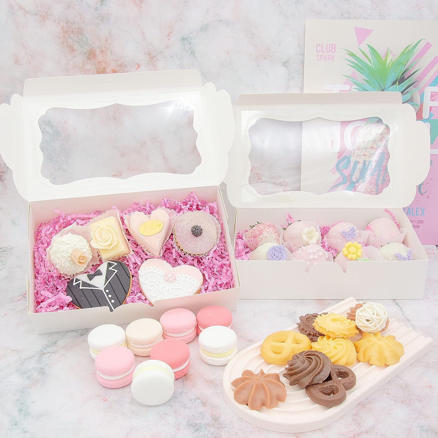 Wholesale 20pcs 8x5x2 Inch White Window Bakery Boxes for Cookies Pastries Macarons Donuts Muffins Chocolates Cupcakes Candy Gifts Factory