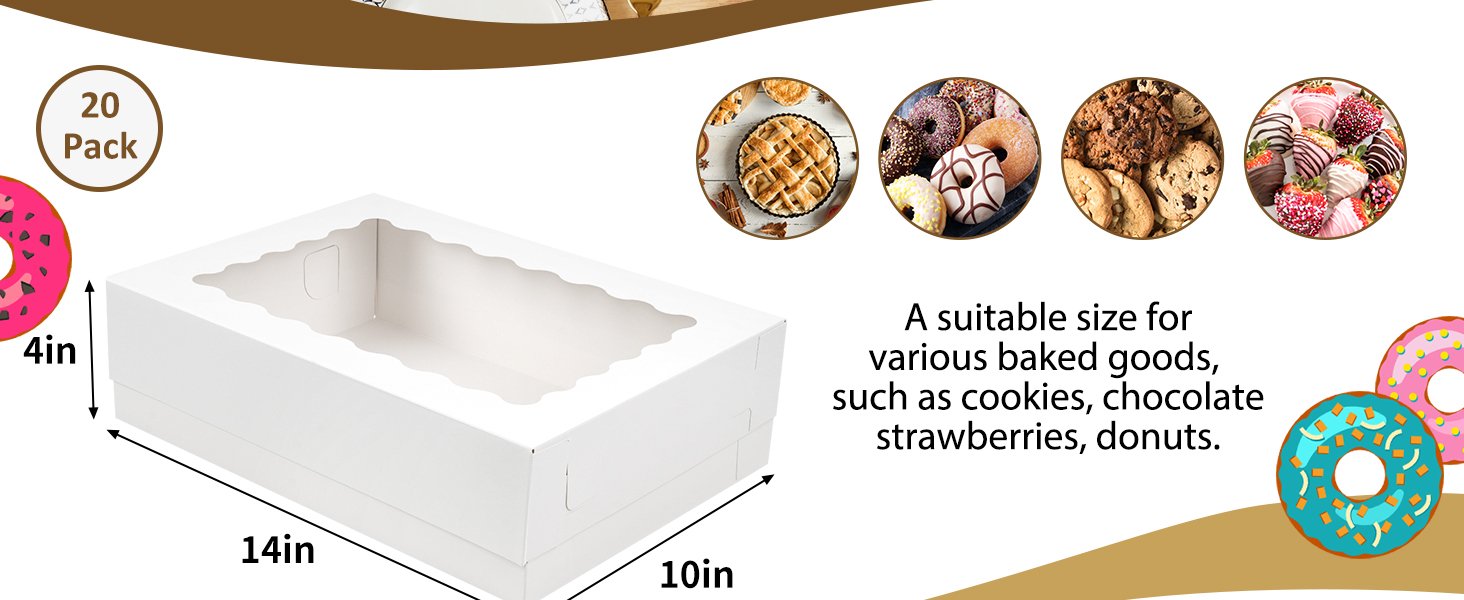 Wholesale 20pcs 14x10x4 Inch White Sheet Cake Boxes with Window for Pastry Baking Donuts Cupcakes Pies Packaging Factory