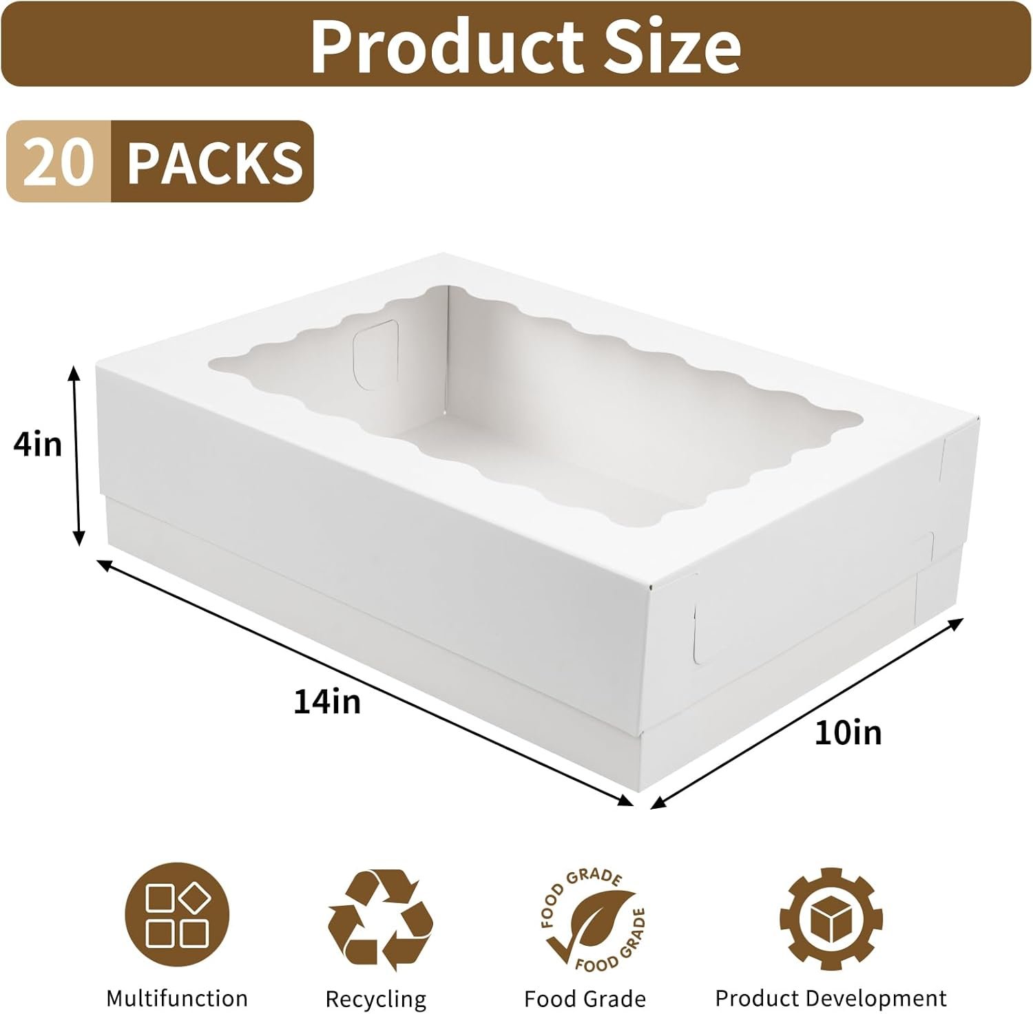 Wholesale 20pcs 14x10x4 Inch White Sheet Cake Boxes with Window for Pastry Baking Donuts Cupcakes Pies Packaging Factory