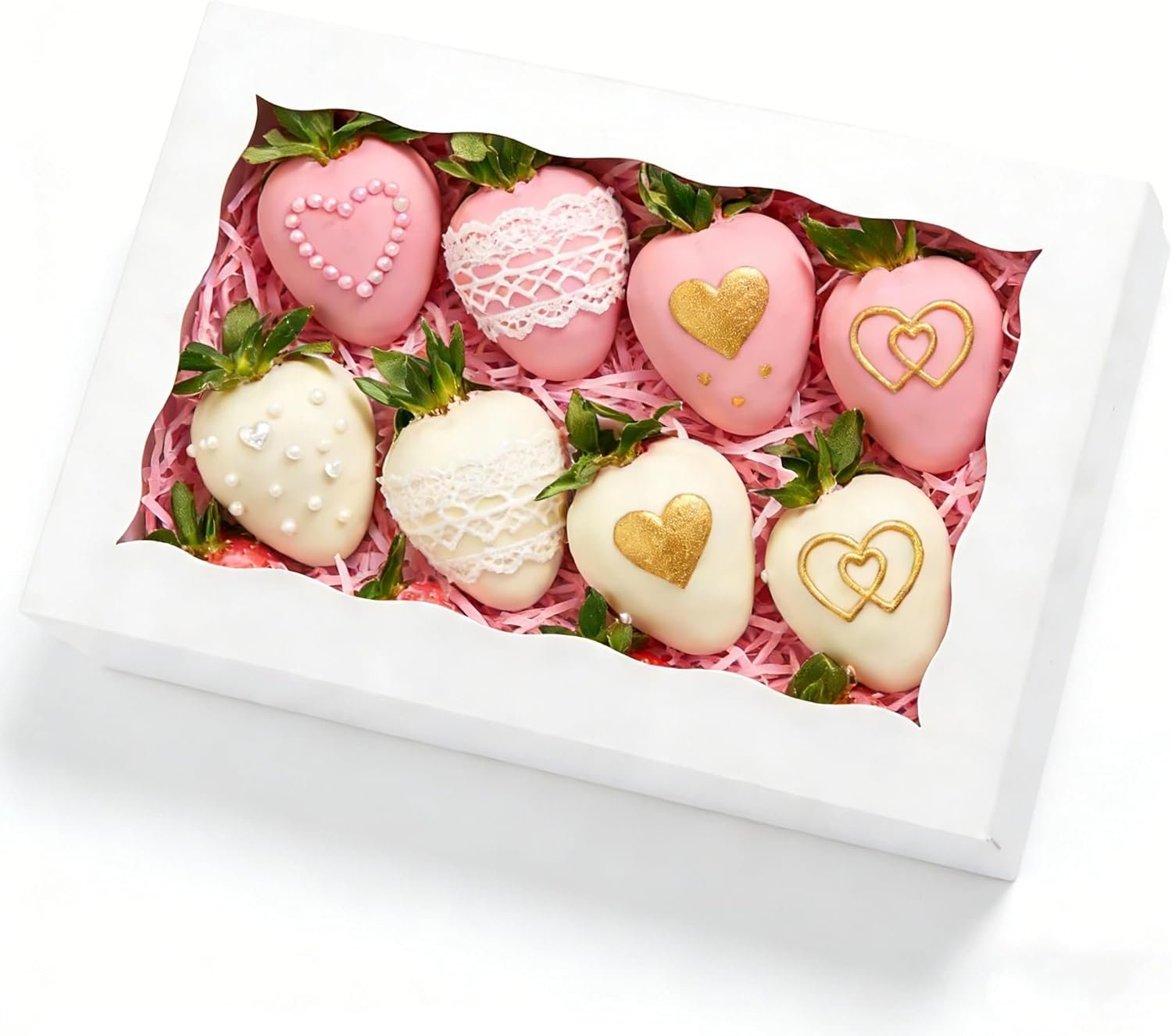 20pcs Cookie Boxes with window 8x5x2 Inch Bakery Boxes Treat Box Dessert Box for Chocolate Covered Strawberries Macaron Pastry - White