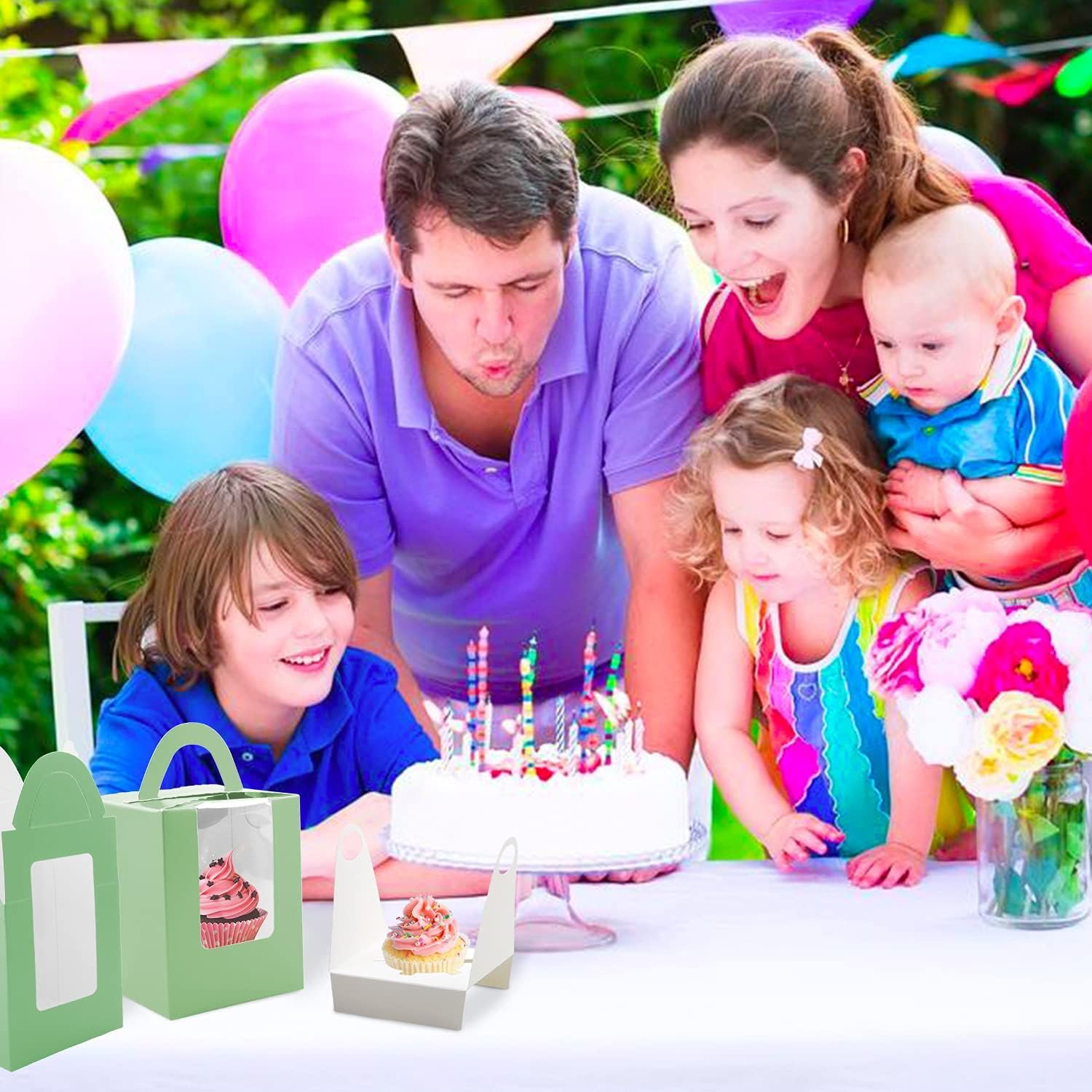 Wholesale 30 Pcs Single Cupcake Boxes Individual Containers for Muffins Pastries with Inserts Windows Handles for Weddings Birthdays Green Factory