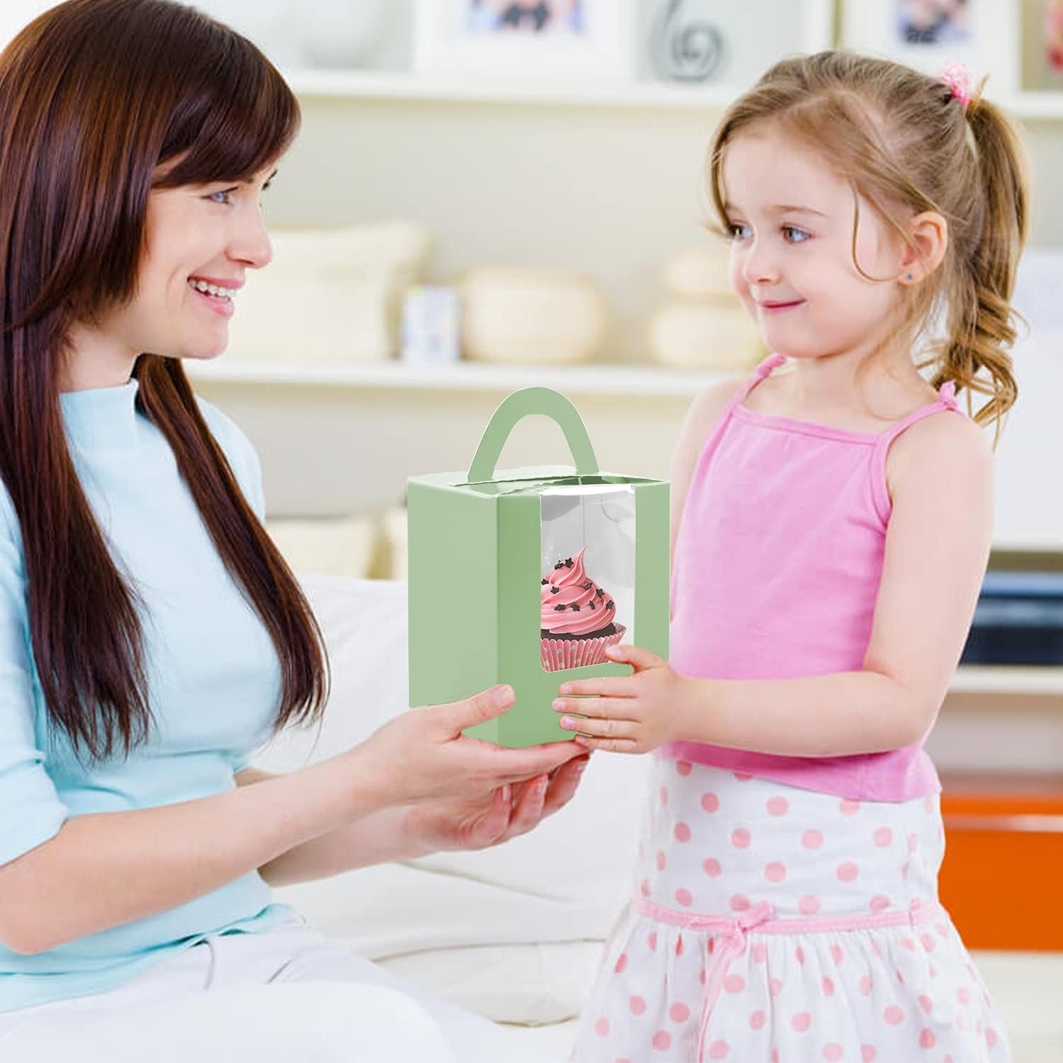 Wholesale 30 Pcs Single Cupcake Boxes Individual Containers for Muffins Pastries with Inserts Windows Handles for Weddings Birthdays Green Factory