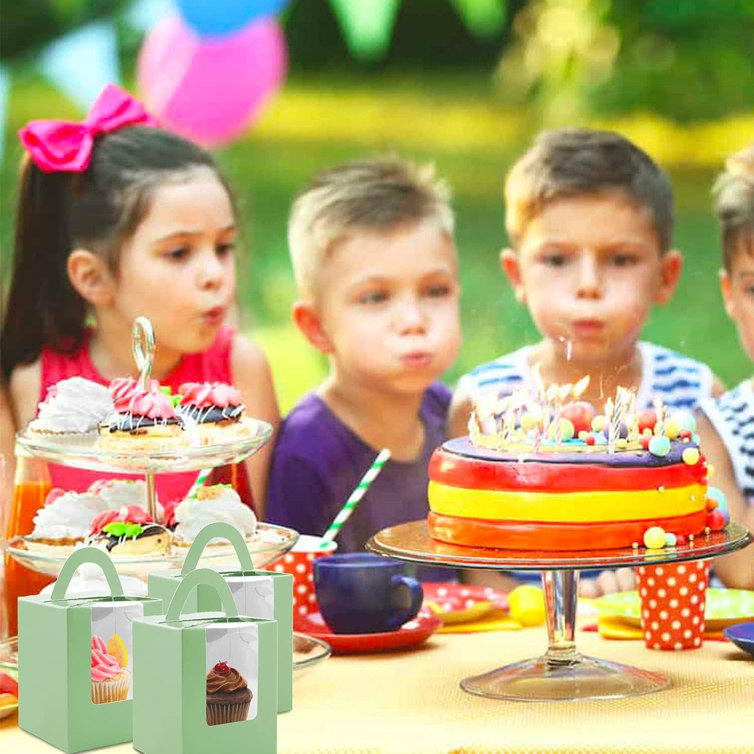 Wholesale 30 Pcs Single Cupcake Boxes Individual Containers for Muffins Pastries with Inserts Windows Handles for Weddings Birthdays Green Factory