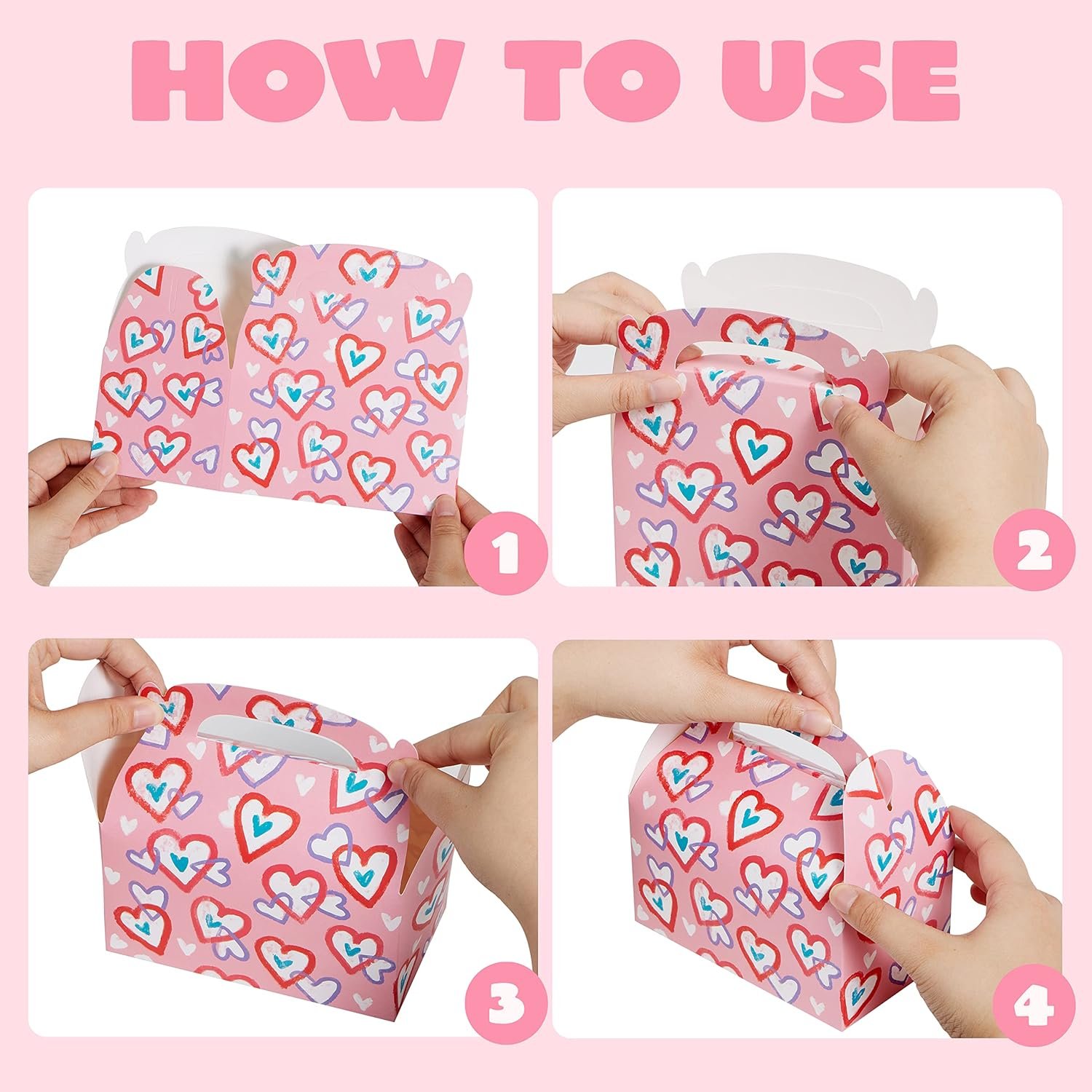 Wholesale 24 Pcs Heart-Shaped Valentine's Day Treat Boxes Cookie Packaging Colorful Design for Kids Party Favors Classroom Prizes Candy Storage Factory