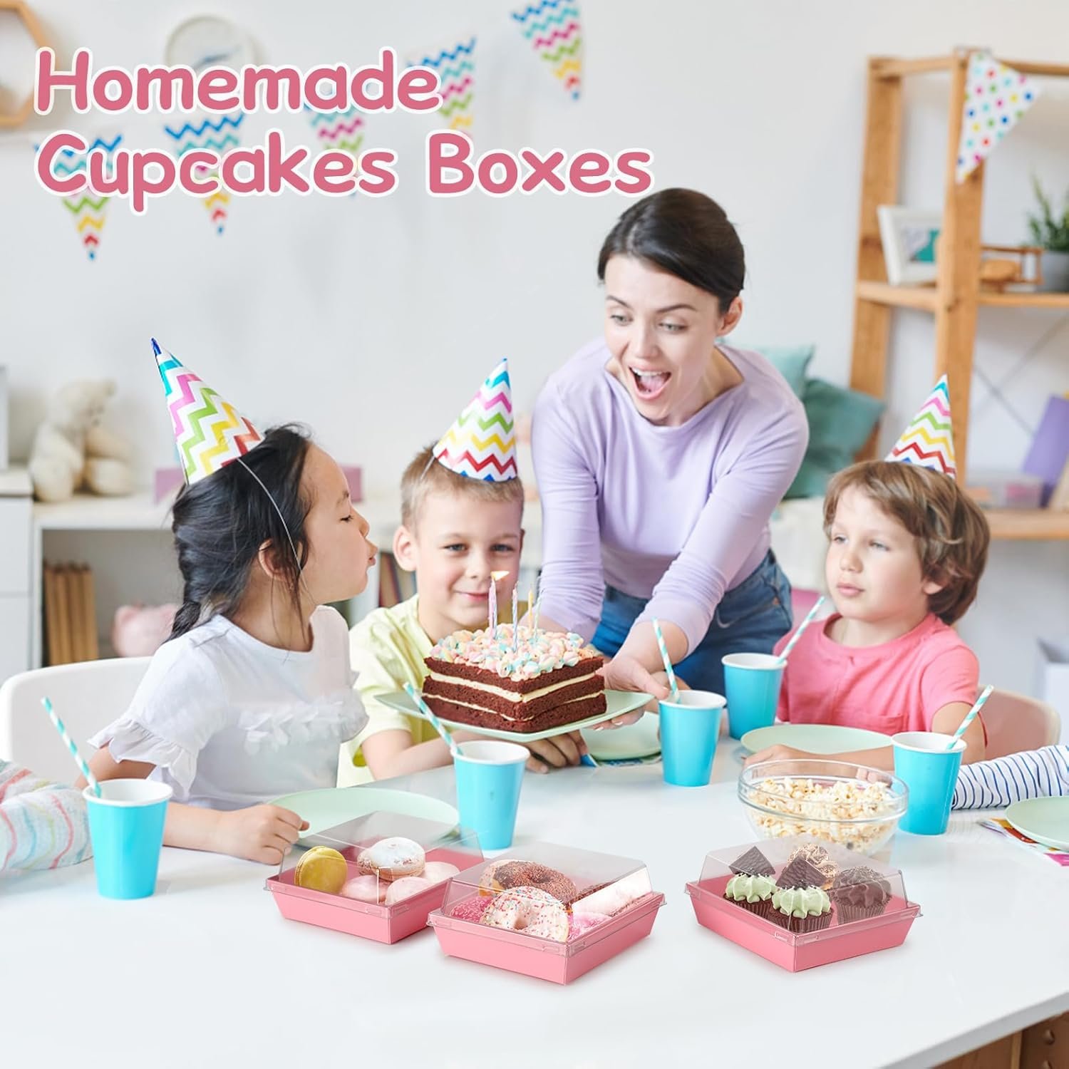 Wholesale 20 Pack Pink Square Disposable Paper Charcuterie Boxes with Lids for Cookies Strawberries Cake Slices Desserts Donuts Bakery To-Go Containers Valentine Wedding Home Outdoor Use Factory