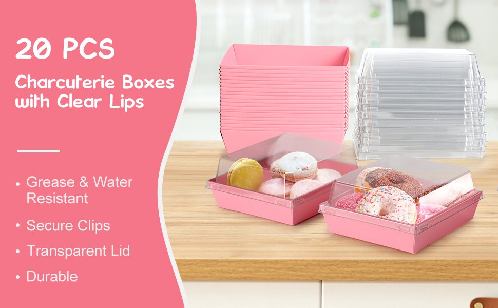 Wholesale 20 Pack Pink Square Disposable Paper Charcuterie Boxes with Lids for Cookies Strawberries Cake Slices Desserts Donuts Bakery To-Go Containers Valentine Wedding Home Outdoor Use Factory