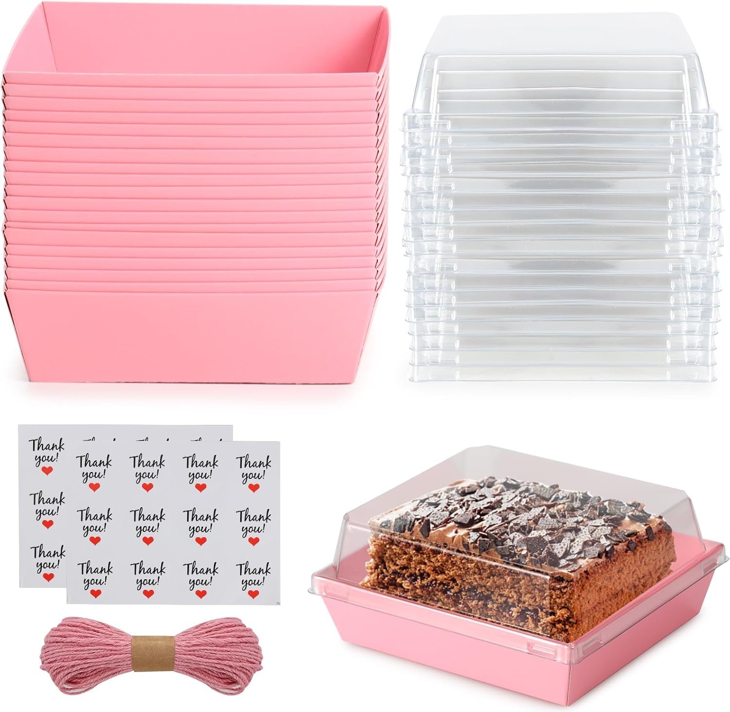 20 Pack Charcuterie Box with Lids, Pink Square Cookie Disposable Paper Food Containers to Go Bakery Boxes for Strawberries, Cake Slice, Desserts, Donuts, Valentine, Wedding, Home Use & Outdoors