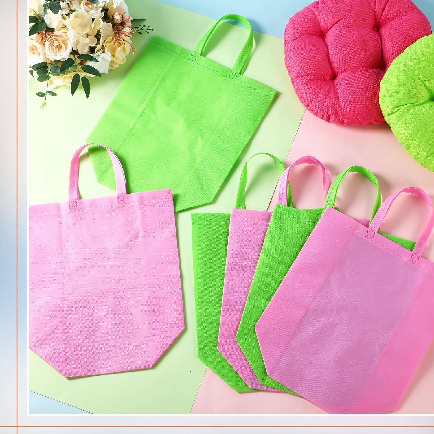 Wholesale 30 Pcs Large Reusable Non-Woven Gift Bags with Handles 14.5 x 14 x 6.6'' Christmas Birthday Party Favors Pink Green Factory