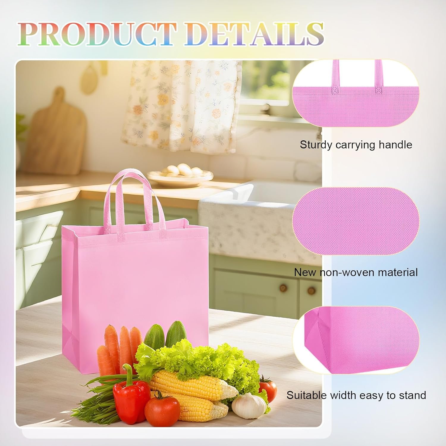 Wholesale 30 Pcs Large Reusable Non-Woven Gift Bags with Handles 14.5 x 14 x 6.6'' Christmas Birthday Party Favors Pink Green Factory