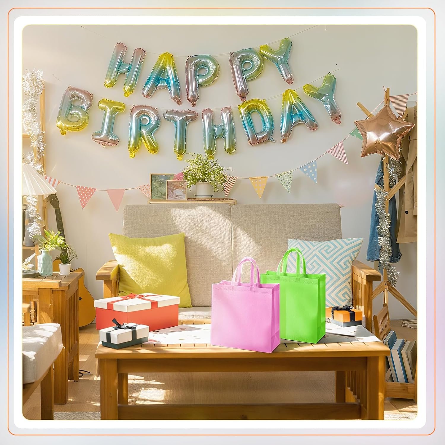 Wholesale 30 Pcs Large Reusable Non-Woven Gift Bags with Handles 14.5 x 14 x 6.6'' Christmas Birthday Party Favors Pink Green Factory