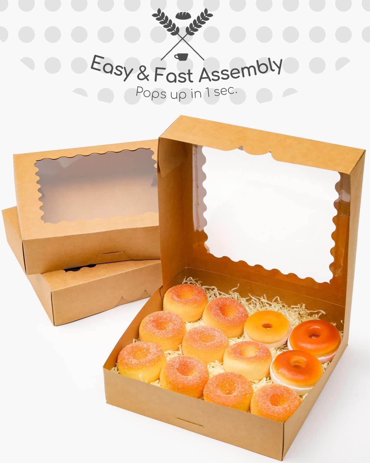 Wholesale 10x10x2.5 Inch Brown Pie Boxes with Window 12 Packs for Cookies Donuts Bakery Auto Pop Up Factory