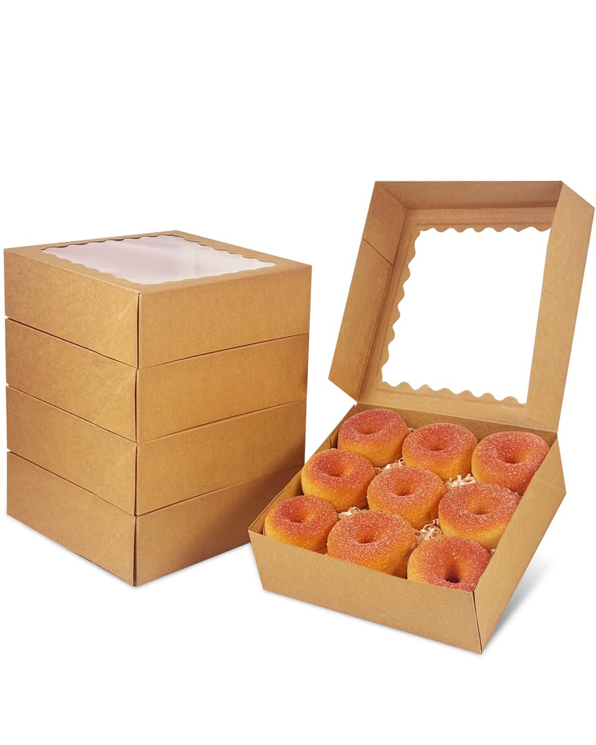 Wholesale 10x10x2.5 Inch Brown Pie Boxes with Window 12 Packs for Cookies Donuts Bakery Auto Pop Up Factory