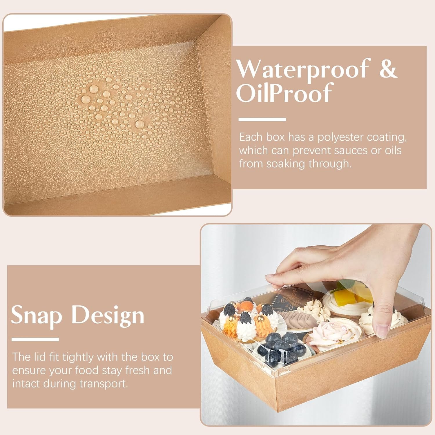 Wholesale 8 x 6 Inch Kraft Paper Charcuterie Boxes with Clear Lids 40 Pack Large Disposable Bakery Containers for Cake Slices Cupcakes Sandwiches Cookies Cocoa Bombs Salads Brown Factory