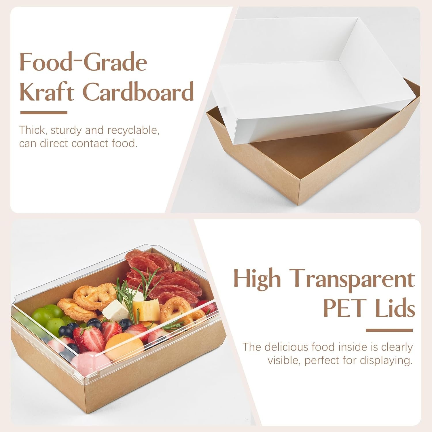 Wholesale 8 x 6 Inch Kraft Paper Charcuterie Boxes with Clear Lids 40 Pack Large Disposable Bakery Containers for Cake Slices Cupcakes Sandwiches Cookies Cocoa Bombs Salads Brown Factory