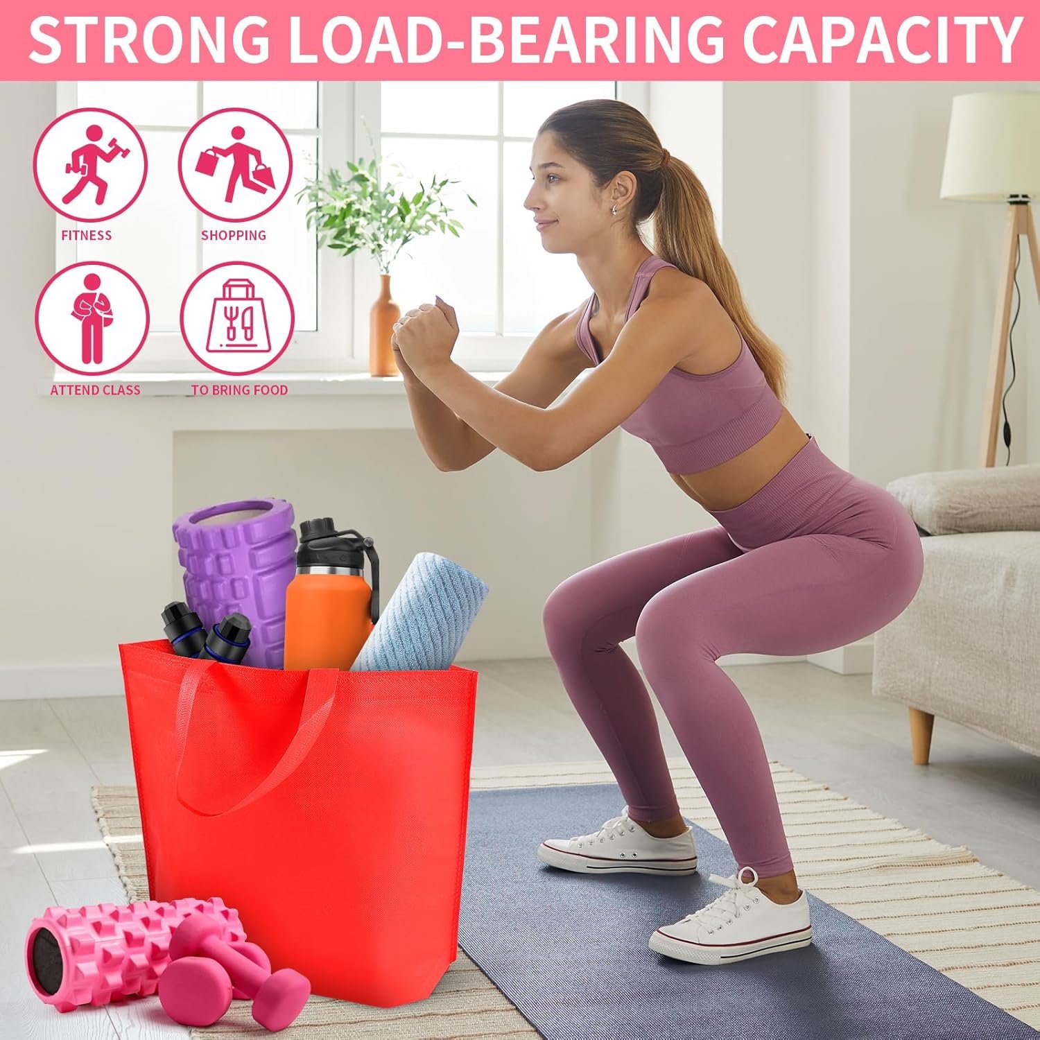 Wholesale 24 Pack Rose Red Non Woven Reusable Tote Bags for Grocery DIY Crafts and Party Favors (14.78x12.5x4 Inches) Factory