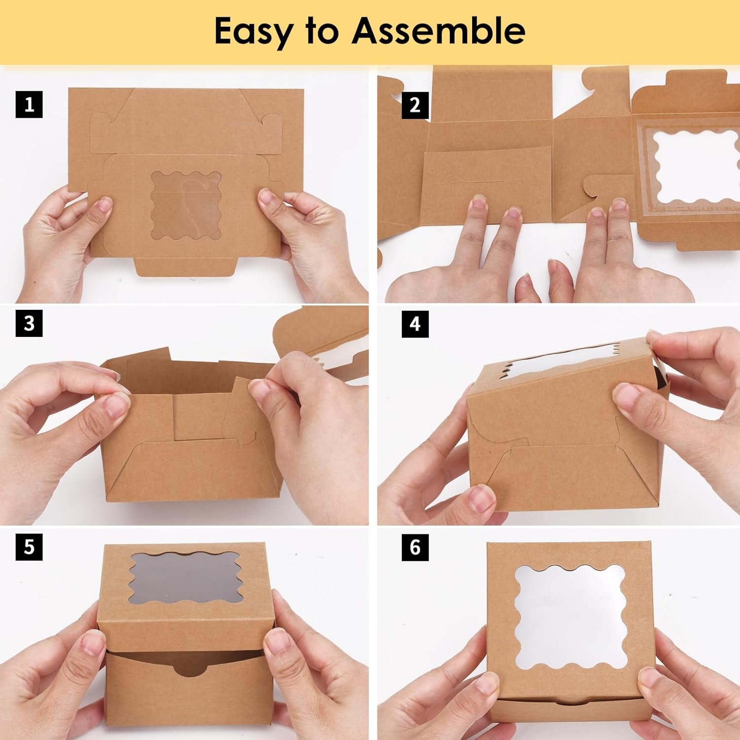 Wholesale 50pcs Cookie Boxes with Window 4x4x2.5 Inches Brown Bakery Pastry Containers for Small Cookies Treats Desserts Factory