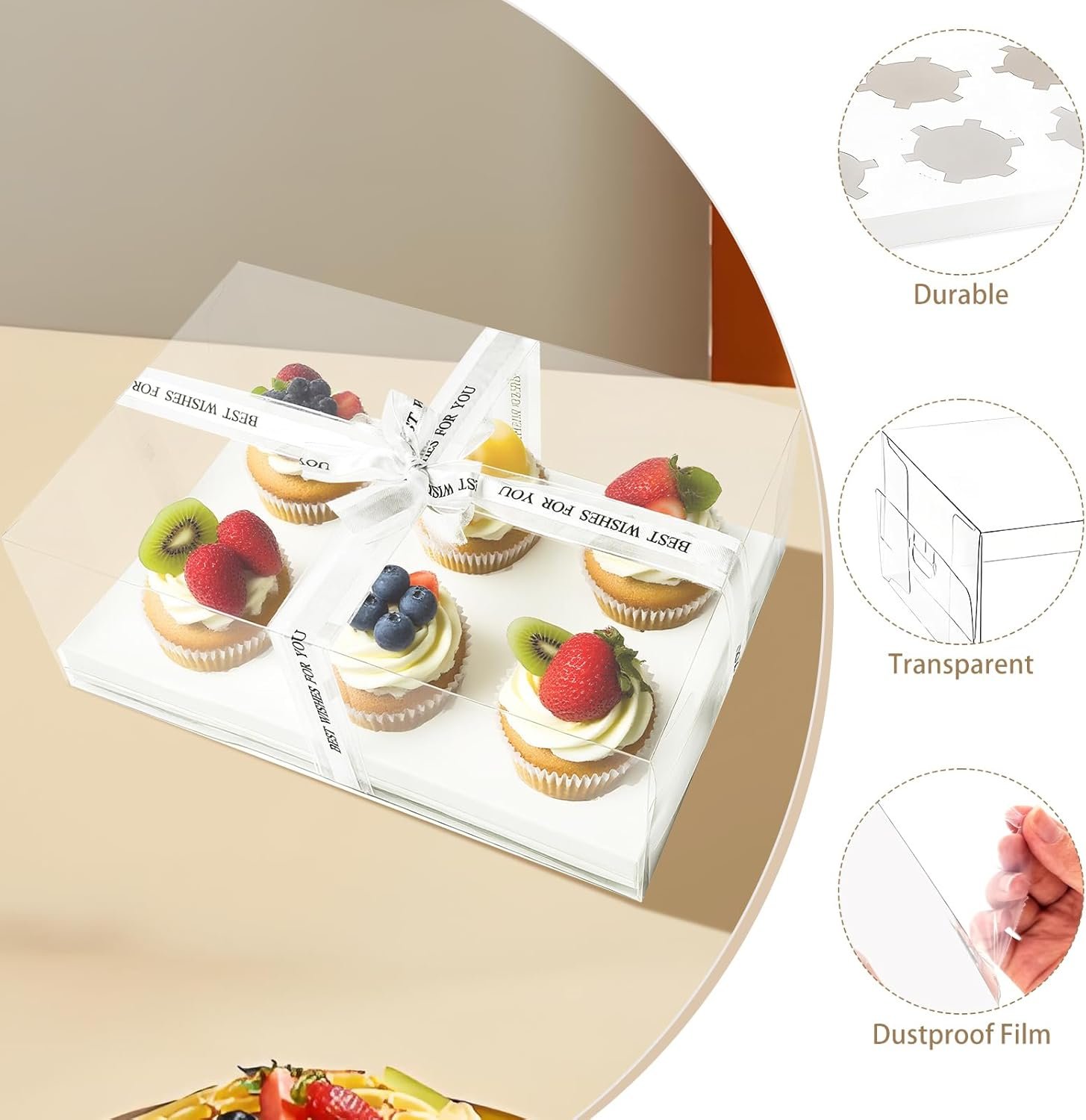 Wholesale 15 Pack Clear Cupcake Boxes 6 Compartment Stackable Plastic Container Set with Gift Ribbon for Muffins Macarons Cookies Desserts Parties 10.5 x 7.08 x 4 Inches Factory Wholesale 15 Pack Clear Cupcake Boxes 6 Compartment Stackable Plastic Container Set with Gift Ribbon for Muffins Macarons Cookies Desserts Parties 10.5 x 7.08 x 4 Inches Factory