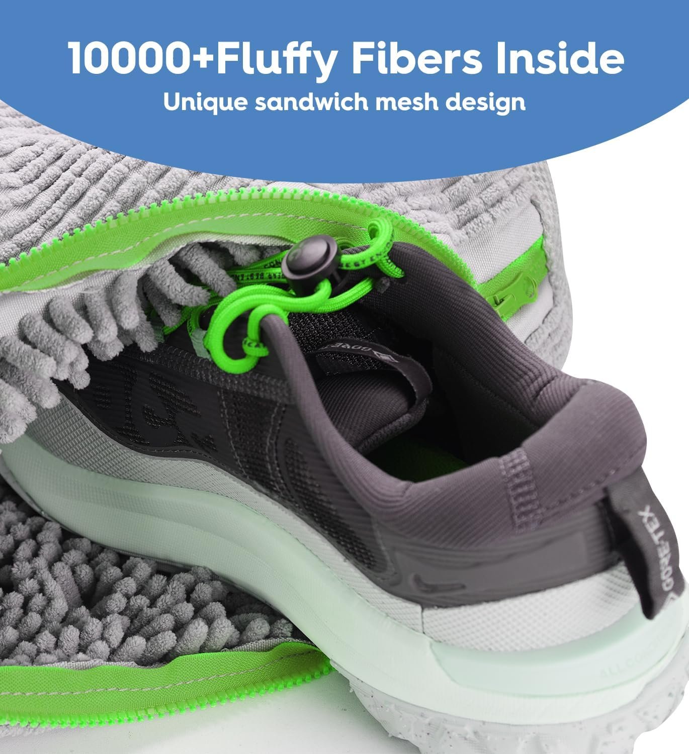 Wholesale Sneaker Wash Bag 2 Pack with Bonus Storage Bag Chenille Microfiber Heavy Duty Scrubber Pouch for Running Shoes and Canvas Cool Grey Greenery Factory