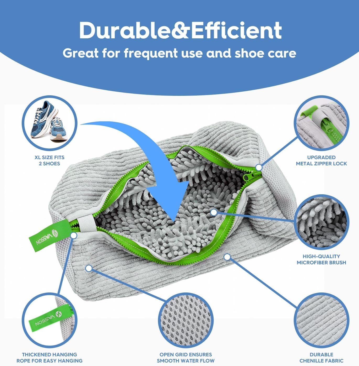 Wholesale Sneaker Wash Bag 2 Pack with Bonus Storage Bag Chenille Microfiber Heavy Duty Scrubber Pouch for Running Shoes and Canvas Cool Grey Greenery Factory