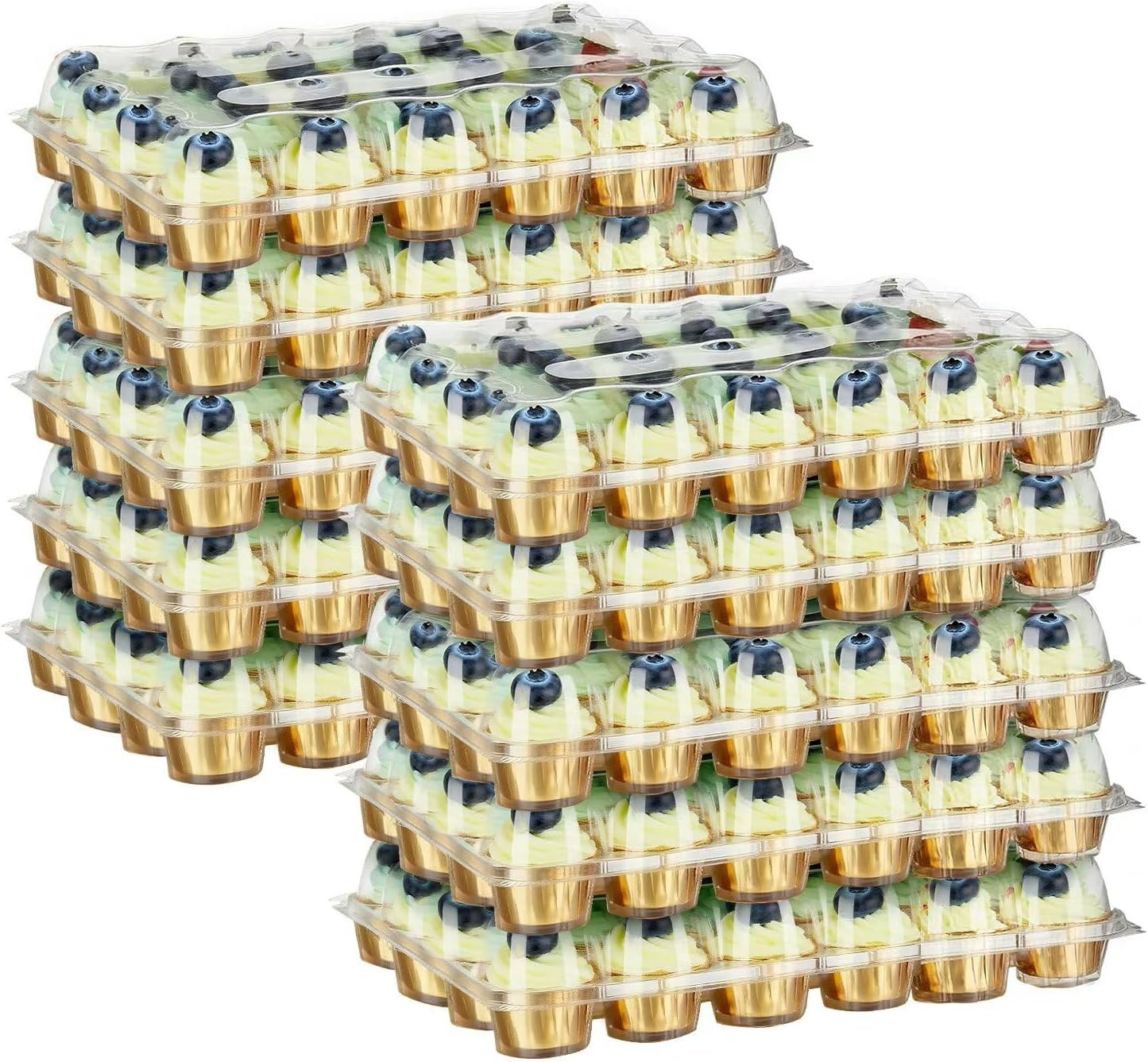 24 Pack x 10 Sets Count Cupcake Containers, Plastic Disposable Cupcake Boxes Holder, Stackable Clear Cupcake Carrier with High Tall Dome Lid