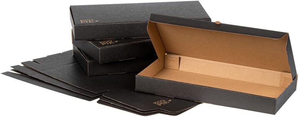 Wholesale 14 x 7 x 1.5 Inch Flatbread Takeaway Boxes 50 Pack Sturdy Corrugated Eco Pizza Boxes E-Flute Tab-Lock Kraft Black Paper Disposable Factory