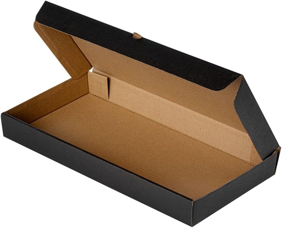 Wholesale 14 x 7 x 1.5 Inch Flatbread Takeaway Boxes 50 Pack Sturdy Corrugated Eco Pizza Boxes E-Flute Tab-Lock Kraft Black Paper Disposable Factory