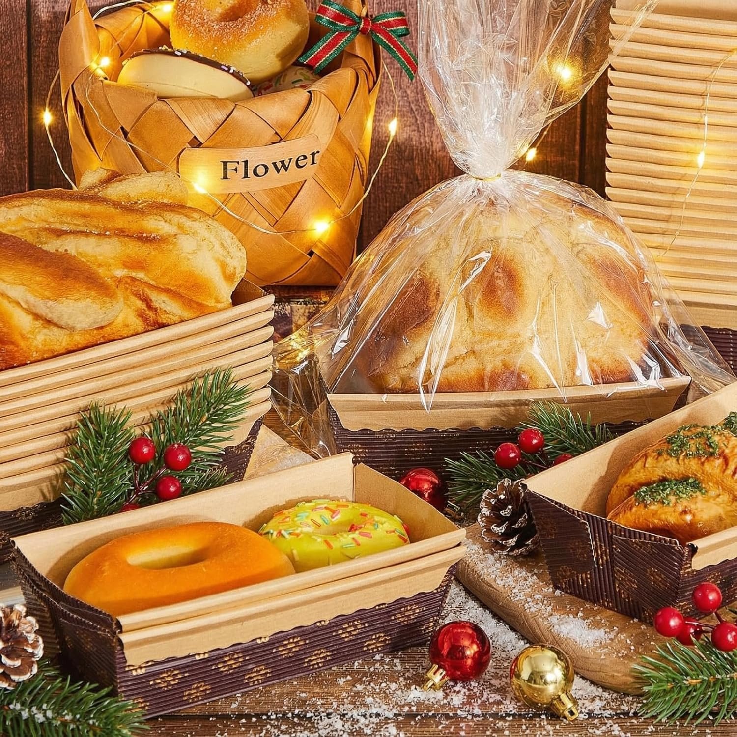 Wholesale 75 Sets Small Disposable Paper Loaf Pans 6x2.5x2 Inches Baking Molds with Transparent Ties Holiday Bread Storage Bags for Homemade Bakery Factory