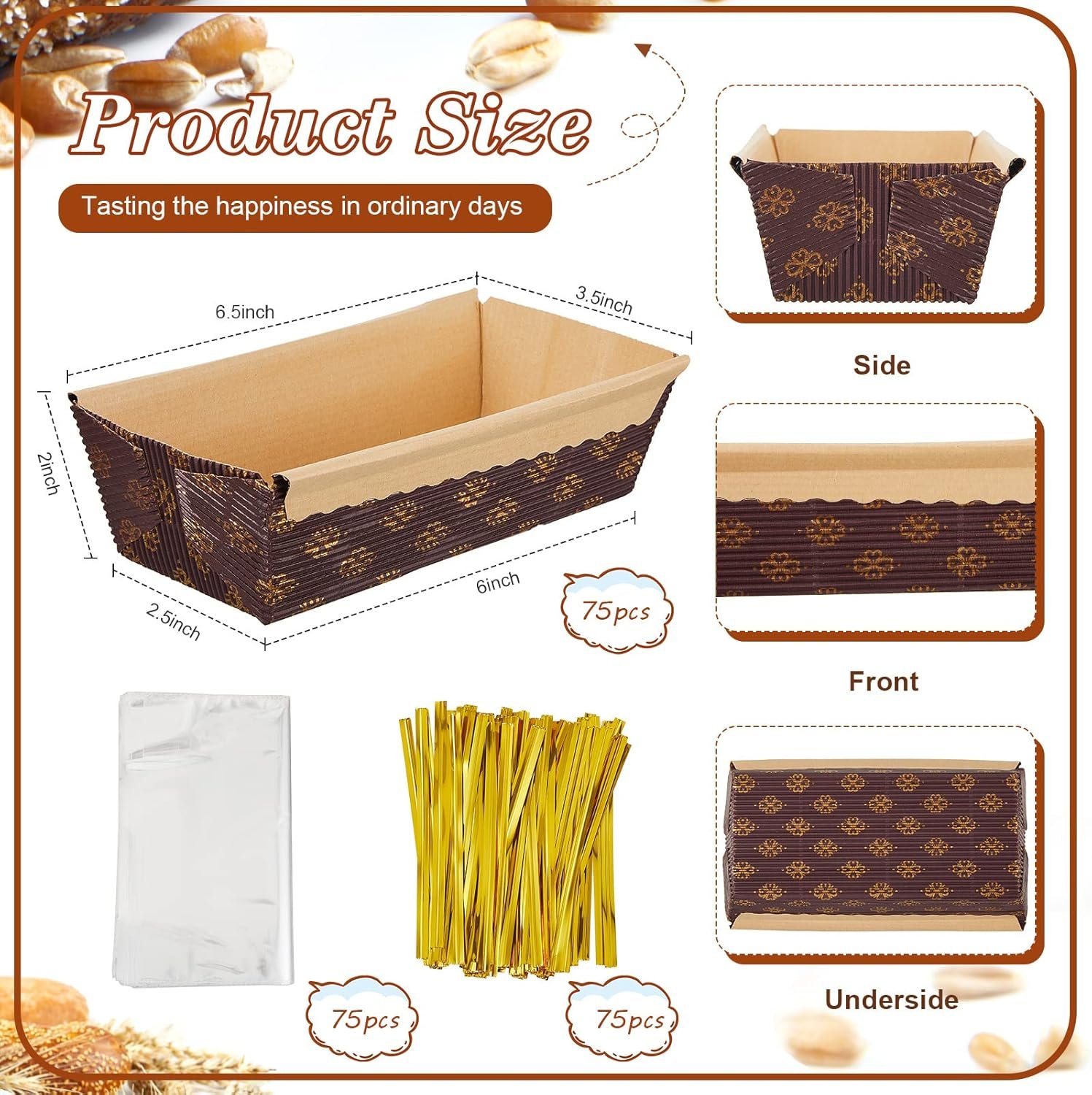 Wholesale 75 Sets Small Disposable Paper Loaf Pans 6x2.5x2 Inches Baking Molds with Transparent Ties Holiday Bread Storage Bags for Homemade Bakery Factory