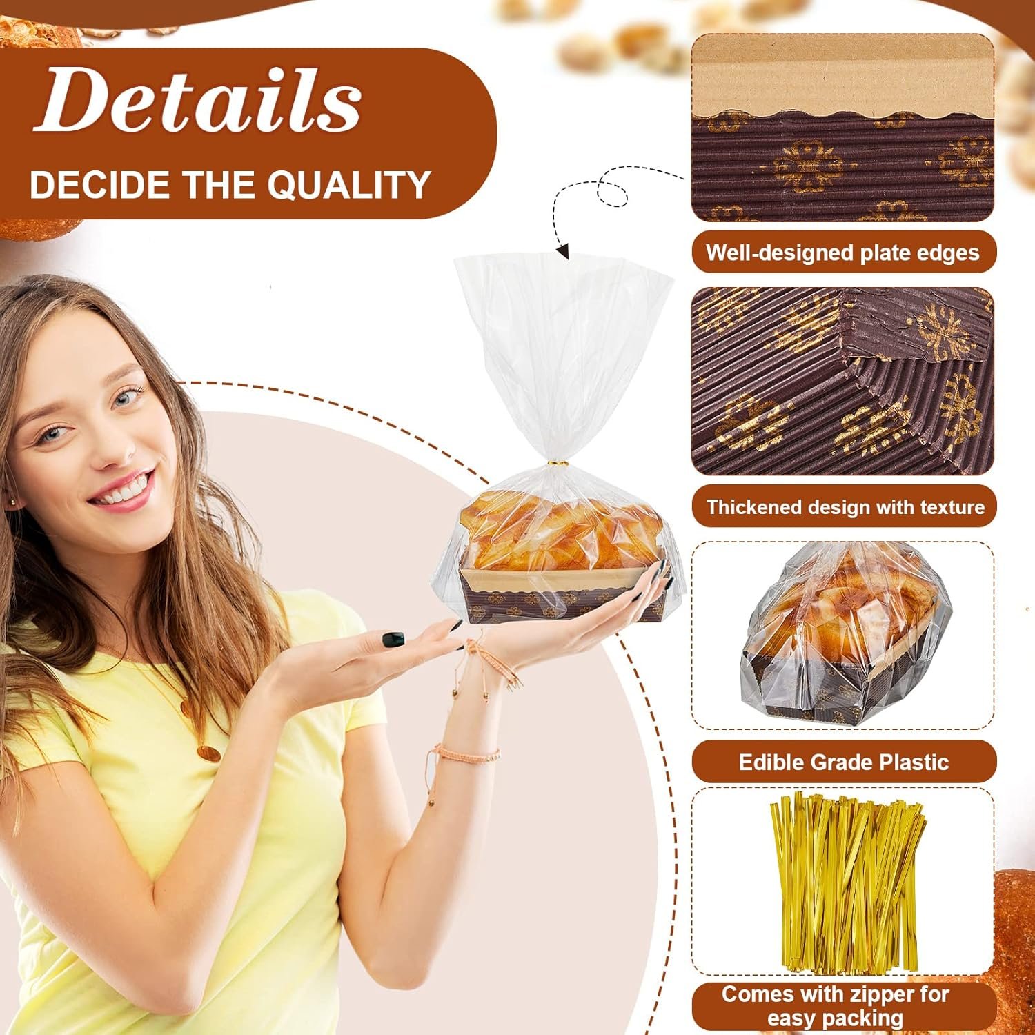 Wholesale 75 Sets Small Disposable Paper Loaf Pans 6x2.5x2 Inches Baking Molds with Transparent Ties Holiday Bread Storage Bags for Homemade Bakery Factory