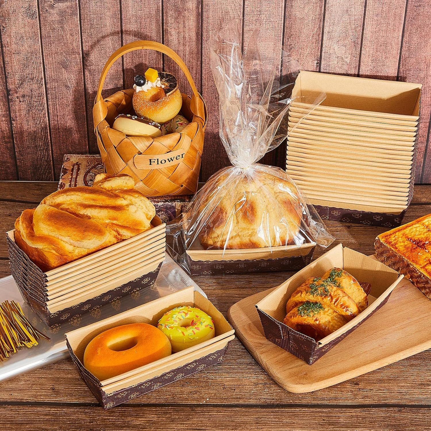 Wholesale 75 Sets Small Disposable Paper Loaf Pans 6x2.5x2 Inches Baking Molds with Transparent Ties Holiday Bread Storage Bags for Homemade Bakery Factory