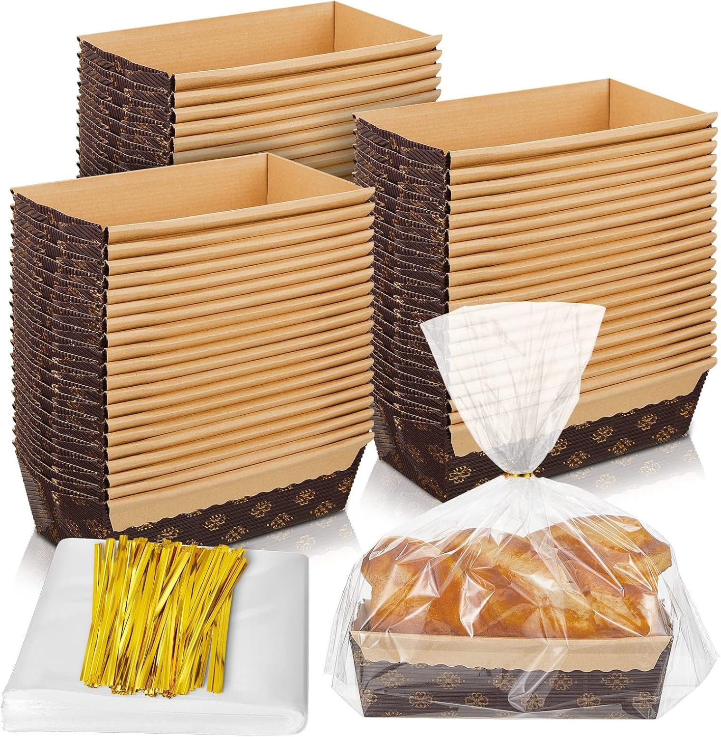 75 Sets Paper Loaf Pans Small for Baking 6 x 2.5 x 2 Inches Disposable Paper Baking Loft Mold Holiday Bread Bags Transparent with Ties Bread Storage Bags for Homemade Bakers Bakery