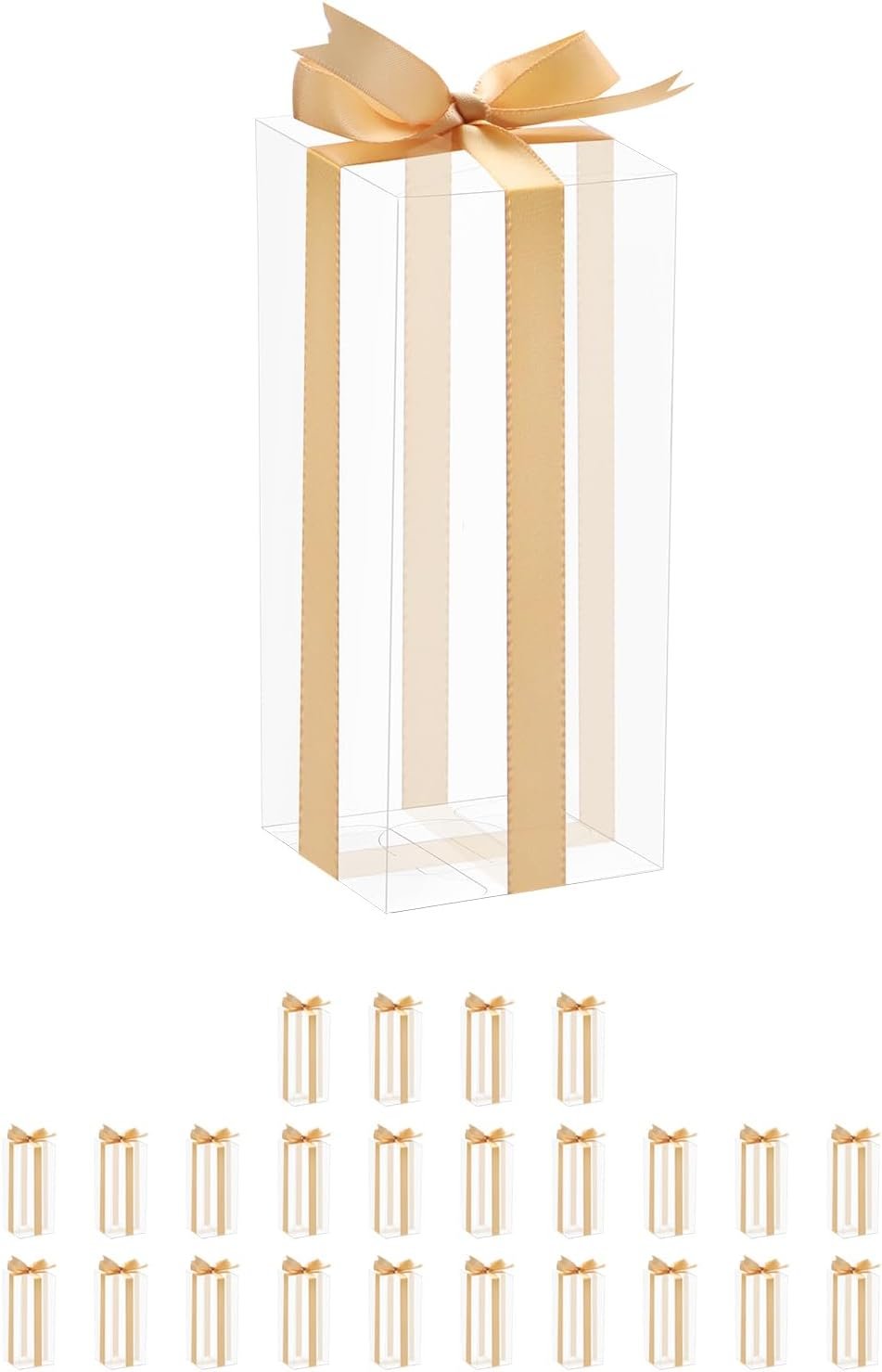 HAPPY POTATO 25 Pack Plastic Macaron Boxes for 4/5, PET Clear Favors Boxes with Ribbon, Christmas Clear Gift Boxes, 5"x2"x2" Candy Boxes Party Favors